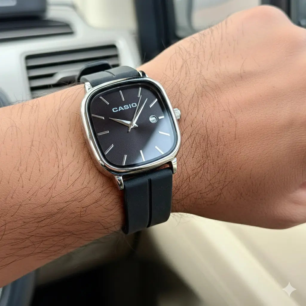 CASI.O OVAL SILICONE STRAP SILVER BLACK